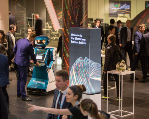 Promotional robot hire and rental, exhibition robot, Bloomberg